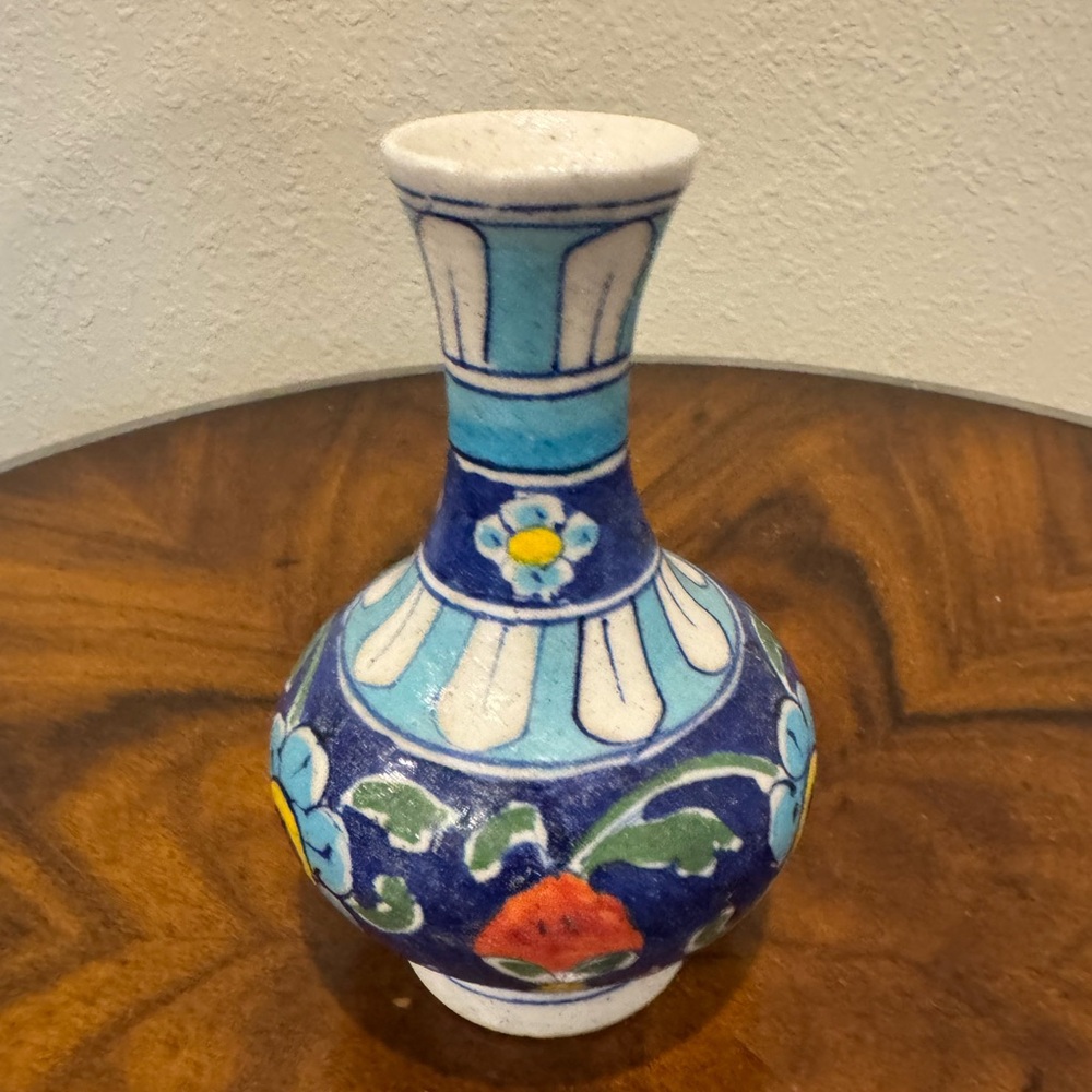 Handcrafted Stoneware  Vase Made In India with Floral Design 6”